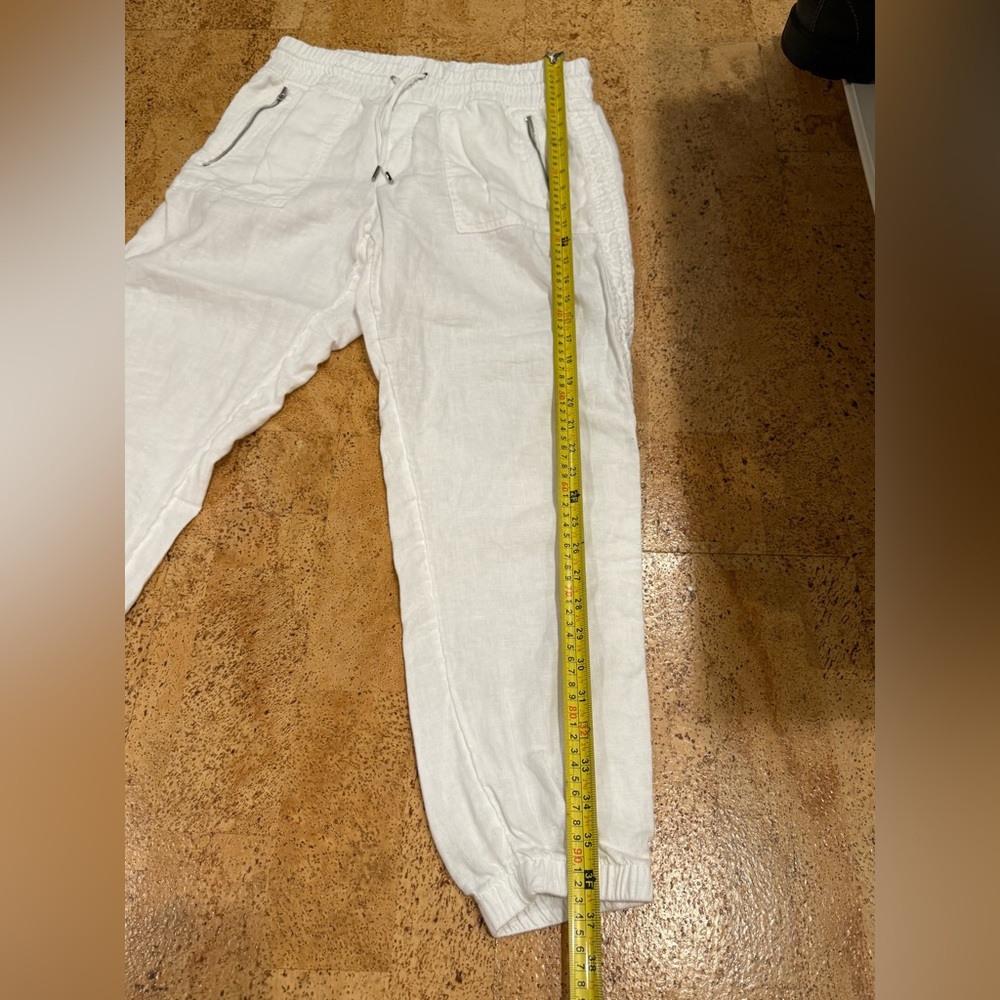 Athleta Cabo Linen Joggers Women's 8 White Chambray Pants 100% Linen Airy Beach - Picture 12 of 16